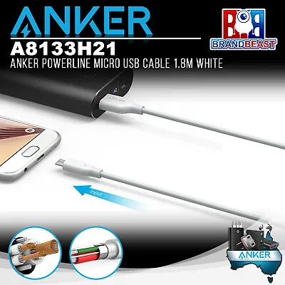 $19.99 • Buy Anker A8133H21 PowerLine 1.8m Android Smartphones Micro USB Charging Cable White