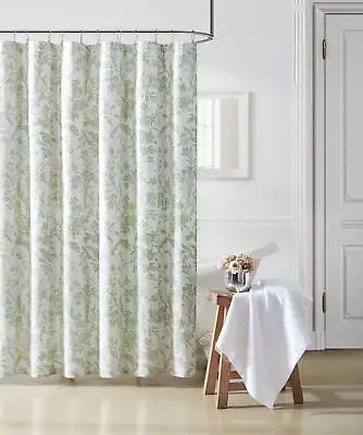 Laura Ashley Natalie Cotton-Rich Green Shower Curtain-72X72 • $29.99