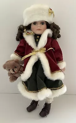 Homeart Vintage 'Holly' Winter Christmas Themed Porcelain Doll W/Stand 47cm Tall • $79.99