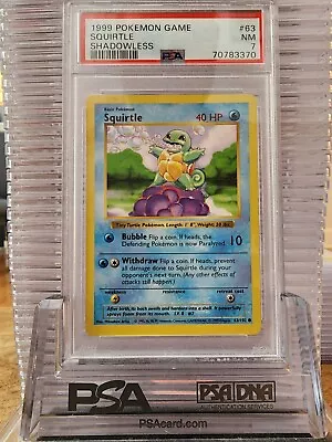 $29.99 • Buy 1999 Pokemon Base Set Shadowless Squirtle #63 PSA 7 NM