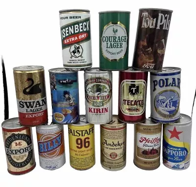 Lot 14 Vtg Steel Beer Cans Mixed Lot Pull Tab ALL Open Bottom Foreign & National • $9.99