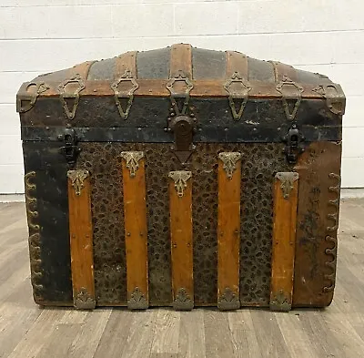 Antique Large Wood And Metal Camel Back Dome Back Steamer Trunk Chest • $449