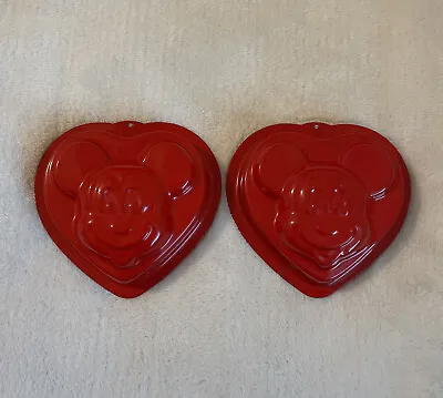 Lot Of 2 Disney Mickey Mouse Cake Jello Mold Non Stick Red Heart Shaped Mini Pan • $16.99