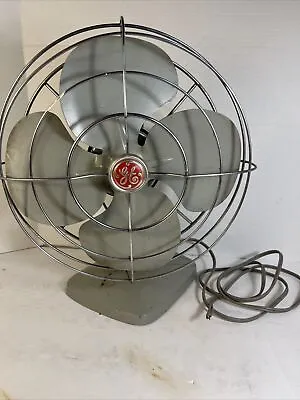 Vintage GE Oscillating 12” Table Desk Fan General Electric Gray 1950’s For Parts • $59.99