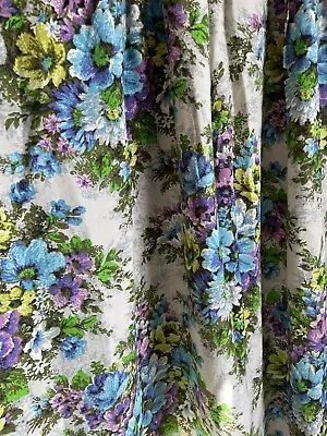 3 Vtg Custom Pinch Pleated Drape Panels 24x75 Floral French Blue Colorful • $39.99