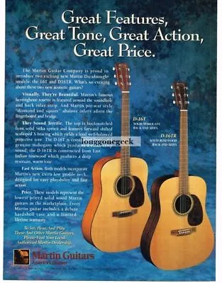 1996 MARTIN D-16T D-16TR Acoustic Guitar Vintage Print Ad  • $8.95