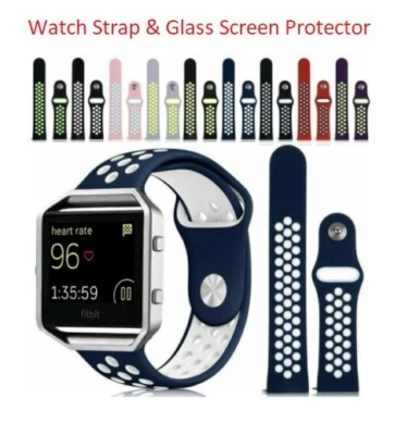 $9.06 • Buy For Fitbit Blaze Replacement Silicone Sports Band Strap & Glass Screen Protector