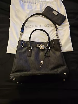 Michael Kors Hamilton Satchel Bag With Silver Chain - Black With Matching Wallet • $130