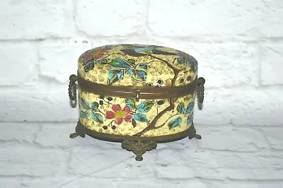 RARE Antique JEWELRY BOX  Porcelain? Brass Details Hand Painted   • $249.99