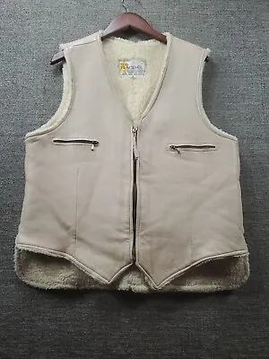 VINTAGE WB Place & Company GENUINE LEATHER Vest-44-USA-Sherpa Lined Cream  • $45.89