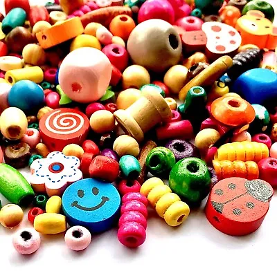 1 Pack Of Over 500 Pcs Multi Colour Mix Sizes 4mm To 20mm Wood Beads And Charms • £4.99