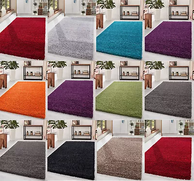 SMALL EXTRA LARGE SIZE THICK 5cm PILE PLAIN MODERN NON-SHED SOFT SHAGGY RAG RUG • £51.33