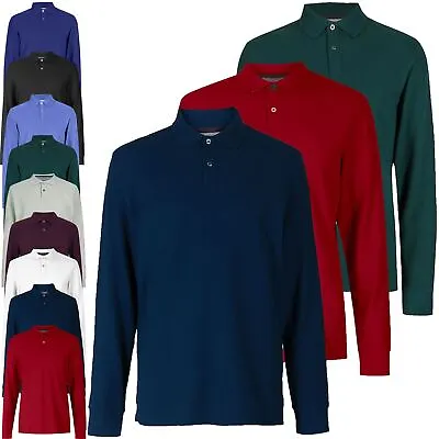 Mens Long Sleeve Polo Shirt Casual Button Collared Pique Warm Collared Top New • £8.99