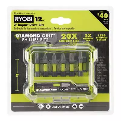 2 In. Diamond Grit Impact Drive Bits Screwdriving Assorted Set (12-Piece) • $12.99