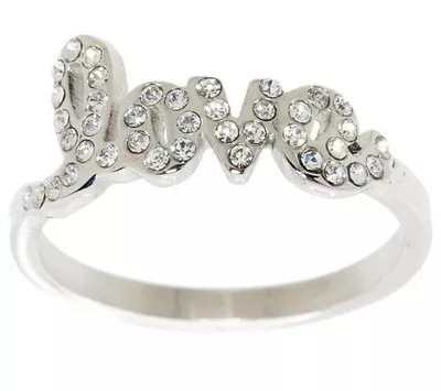 QVC Pave Crystal LOVE Ring Stainless Steel By Design J279114 FREE SHIPPING • $24