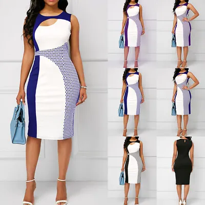 $17.39 • Buy Womens Sleeveless Bodycon Stretch Pencil Dress Ladies Work Slim Fit Midi Dress