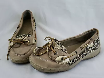 Sperry Top Sider Angelfish Tan Beige Leopard Print Boat Shoes Women’s Size 4.5 M • $16.79