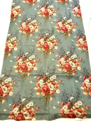 3 Yards Vintage 35  Wide Floral Cotton Barkcloth Era Fabric Early 1950s Pillows+ • $18