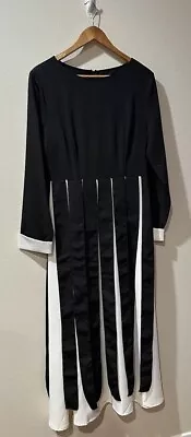 Women's XL Clocolor NWT Fit And Flare Dress Long Sleeve Black Ivory Fringe Swing • $32