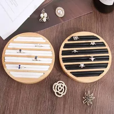 Vintage Wooden Round Flat Collect Jewelry Box Ring Display Tray Gift Box:-h • $15.39