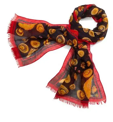 Tory Burch Fringe Scarf Moroccan Engineered Hat Print Linen Viscose New $155 • $114.99