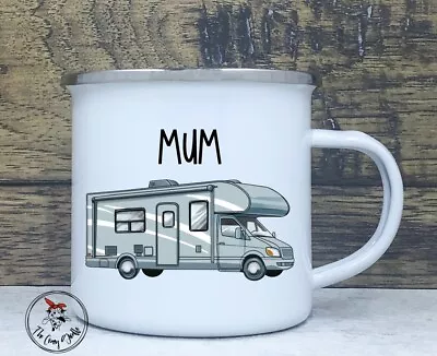 PERSONALISED Motorhome RV Mug Tin Metal Camp Enamel Coffee Tea Cup Gift • £9.95