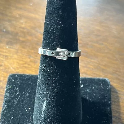 Michael Kors Silver Tone Thin Heritage Buckle Ring Size 6 • $15