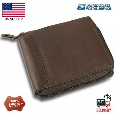 RFID Blocking Leather Mens Wallet Zip-Around ID Credit Card Holder Wallet US • $15.99