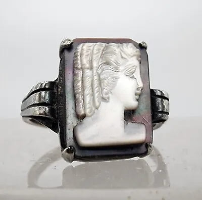 Sterling Silver 925 Art Deco MOP Abalone Cameo Sz 7 Ring Ag 23452 • $55