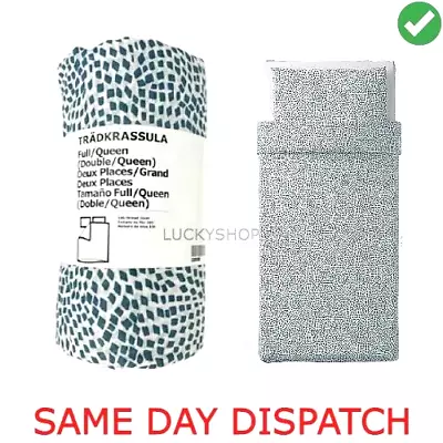 IKEA TRADKRASSULA  Duvet Cover & Pillowcases Set White/blue 150x200 • £11.99