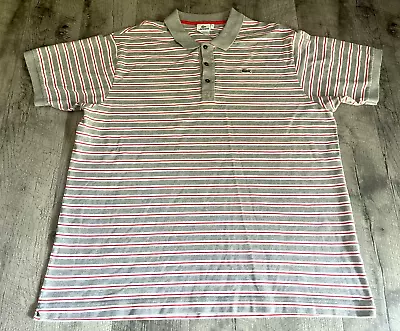 VTG Lacoste Polo Shirt Mens 4X Big Gray Striped Izod Croc Embroidered Cotton • $14.98