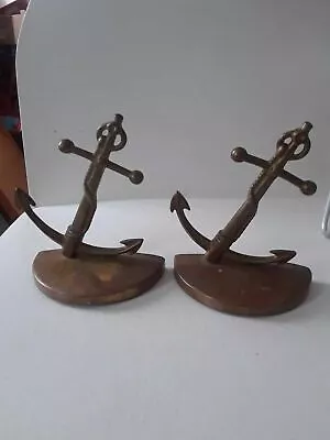 Vintage Pair 6  Tall Chase Brass Nautical Ship Anchor Rope Bookends Door Stops • $21.71