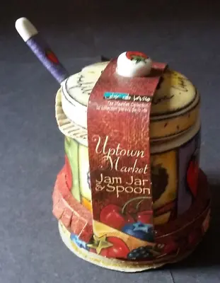 New MSC International Uptown Market Pretty Lidded Ceramic Jam Jar Pot & Spoon • £7.99