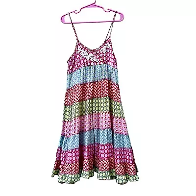 Mimi & Maggie Girl Sundress Size 5 Patchwork Tiered Embroidered Lined Boho READ • $12.99