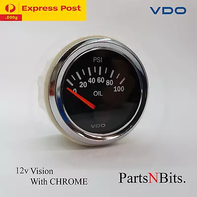 VDO 100 PSI 52mm 12v OIL GAUGE WITH CHROME BEZEL AUTO MARINE 4WD BRAND NEW..! • $77.22