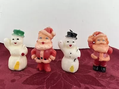 VINTAGE 1950’s SET 4 GURLEY 2 SANTAS & 2 WAVING SNOWMEN WAX CHRISTMAS CANDLES • $19.99