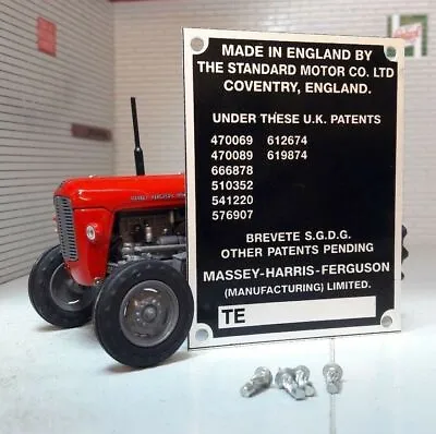 £15.19 • Buy Standard Massey Harris Ferguson TE20 TEA20 TED20 TEF20 Tractor Commission Plate