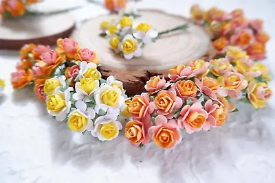 100 Pcs Mini Paper Flowers Rose Mixed Yellow Color Mulberry Paper Flower 15 Mm S • $14.77