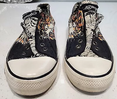 Ed Hardy Vintage Tiger Print Slip On Womans Shoes Size 8 With Metal Tag • $45