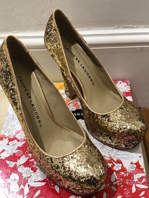 £1.99 • Buy BNIB**  Chinese Laundry Gold Glitter High Heel Platform Shoes Size 37/4