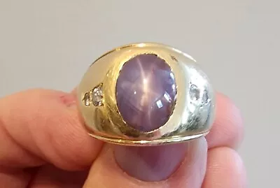 Solid 14K Gold 6.5CT Blue Star Sapphire Men’s Ring 16.10 Grams • $1799