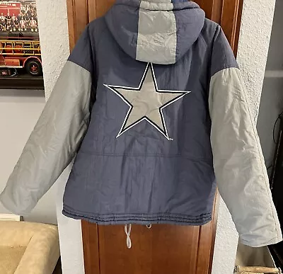 Vintage Mirage NFL Dallas Cowboys Jacket Hooded Full Zip Puffer Large Coat L • $44.99