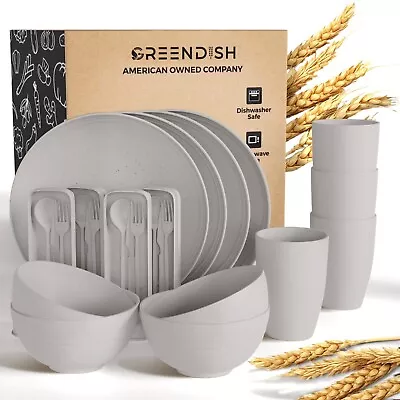 Wheat Straw Dinnerware Set 24-Piece - Cups Plates And Bowls Sets For 4 Reusable • £38.60