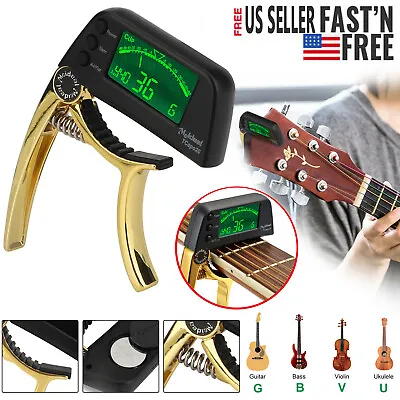 Professional LCD Tuner Acoustic Electric Chromatic Capo For Guitar Bass Ukulele • $14.98