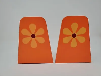 Vintage Wood Metal MCM Flower Bookends 60s 70s Groovy Mod Orange Hand Painted • $54