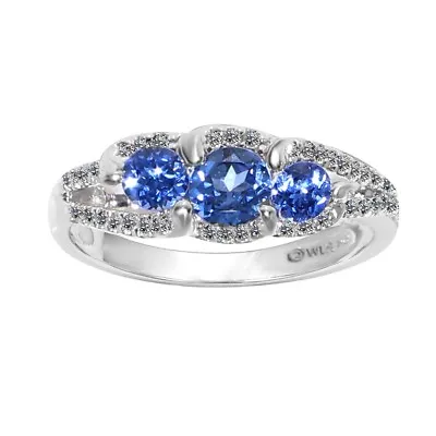 Natural Tanzanite Diamonds Solid 14k White Gold 3-Stones Ring Fine Jewelry • £737.79