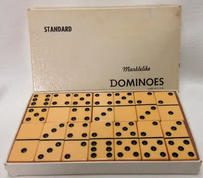Standard Butterscotch Marblelike DOMINOES Puremco Set Of 28 No. 616 With Box  • $34.99