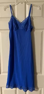 Vintage Vanity Fair Full Slip Dress Royal Blue Nylon Tricot 34 Tall • $9.95