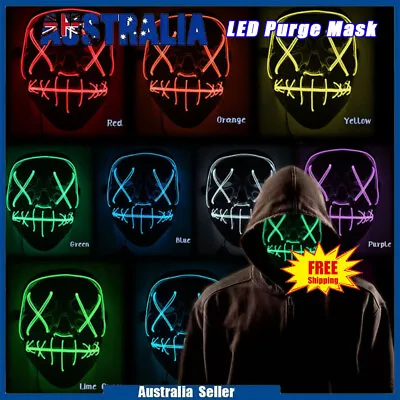 LED Purge Mask Glow In Dark Light Up Party Halloween Costume Scary Rave Festival • $11.49