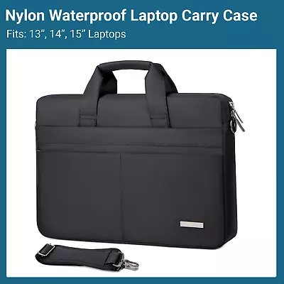 Black Laptop Bag Work Cases Waterproof Messenger Bags Shoulder Strap & Handle • £9.99